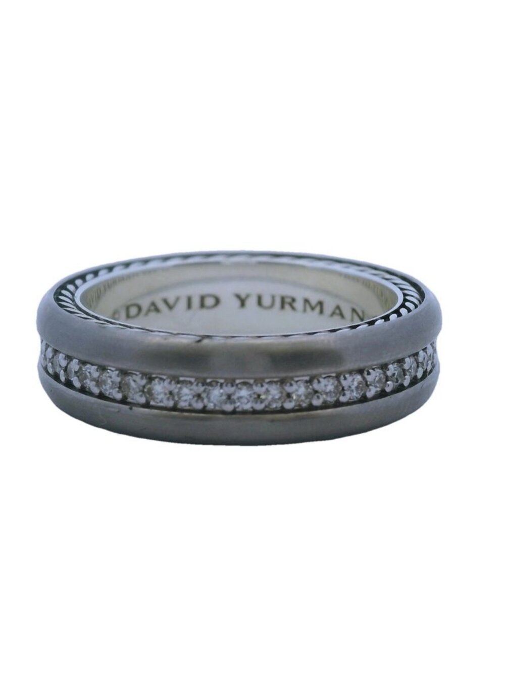 David Yurman 925 Sterling Silver Titanium Diamond Streamline Band Ring Size 9.5